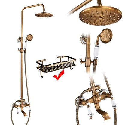 Antique Brass Rainfall Shower System Wall Mounted Mixer Set