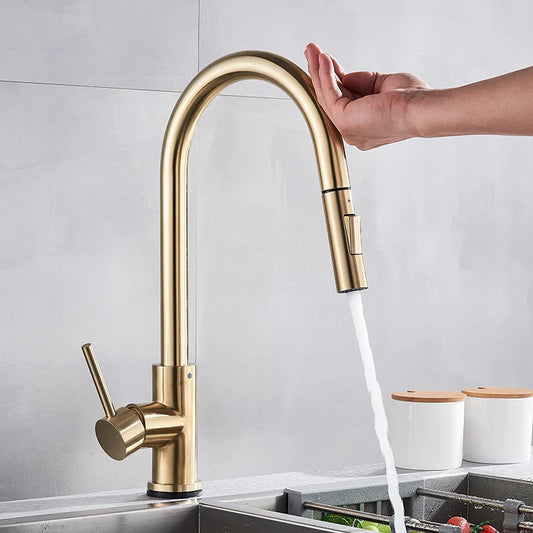 Brushed Gold Touch Sensor Kitchen Faucet 360°