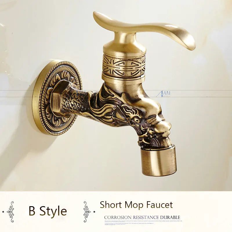 Antique Brass Dragon Garden Faucet – Outdoor Single Cold Tap
