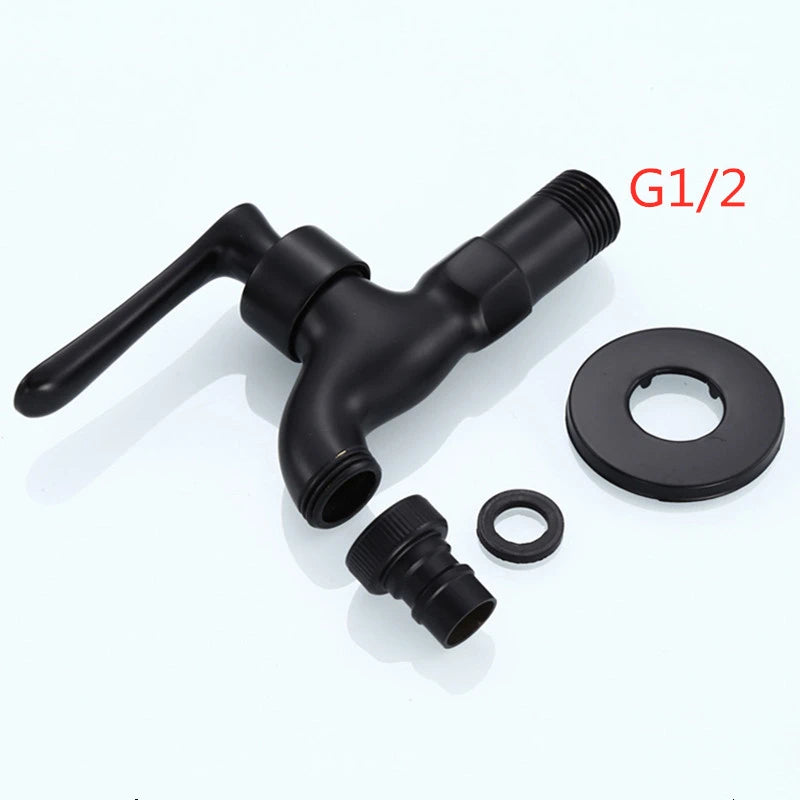 Black Brass Wall Mount Faucet G1/2 Tap Garden Washing Machine Use