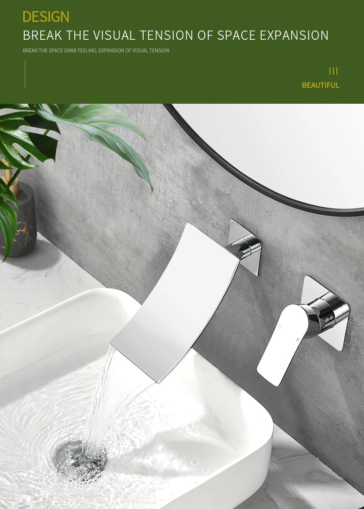 Wall-Mounted Waterfall Basin Faucet – Chrome Brass Single Handle