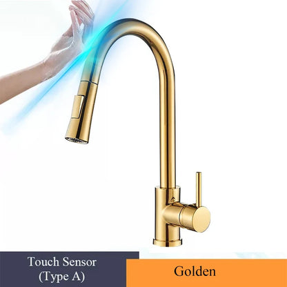 Brushed Gold Touch Sensor Kitchen Faucet 360°