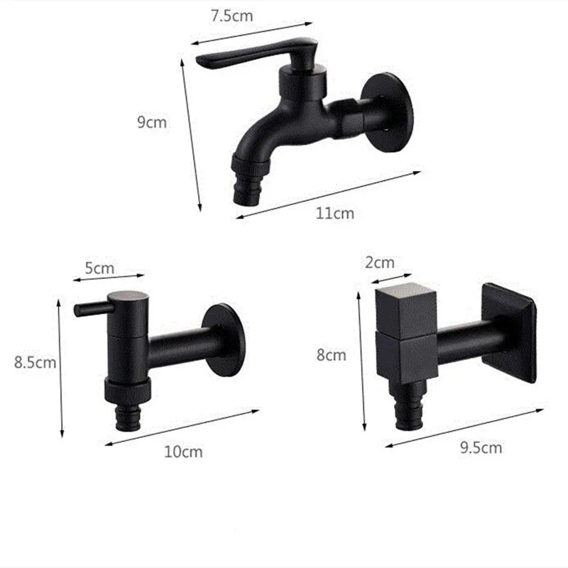 Black Brass Wall Mount Faucet G1/2 Tap Garden Washing Machine Use