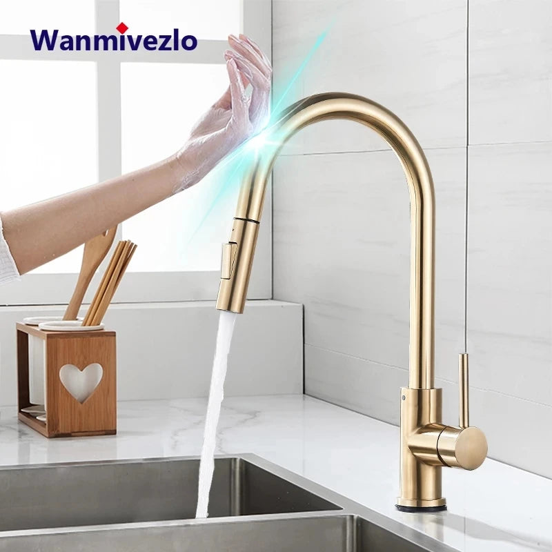 Brushed Gold Touch Sensor Kitchen Faucet 360°