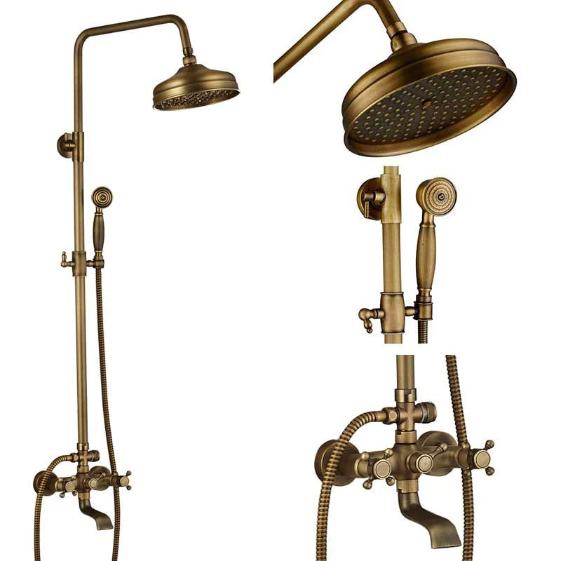 Antique Brass Rainfall Shower System Wall Mounted Mixer Set