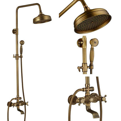 Antique Brass Rainfall Shower System Wall Mounted Mixer Set