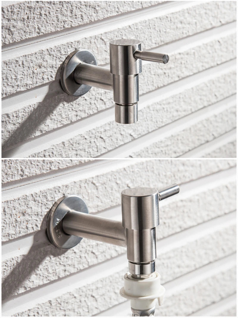 304 Stainless Steel Wall Mount Garden Faucet Brushed Outdoor Tap