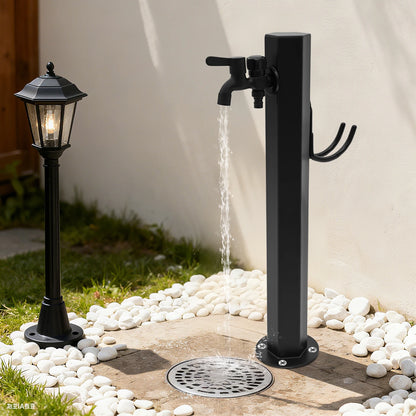 Hexagonal Outdoor Column Faucet 304 Steel Dual Outlet Floor Mount