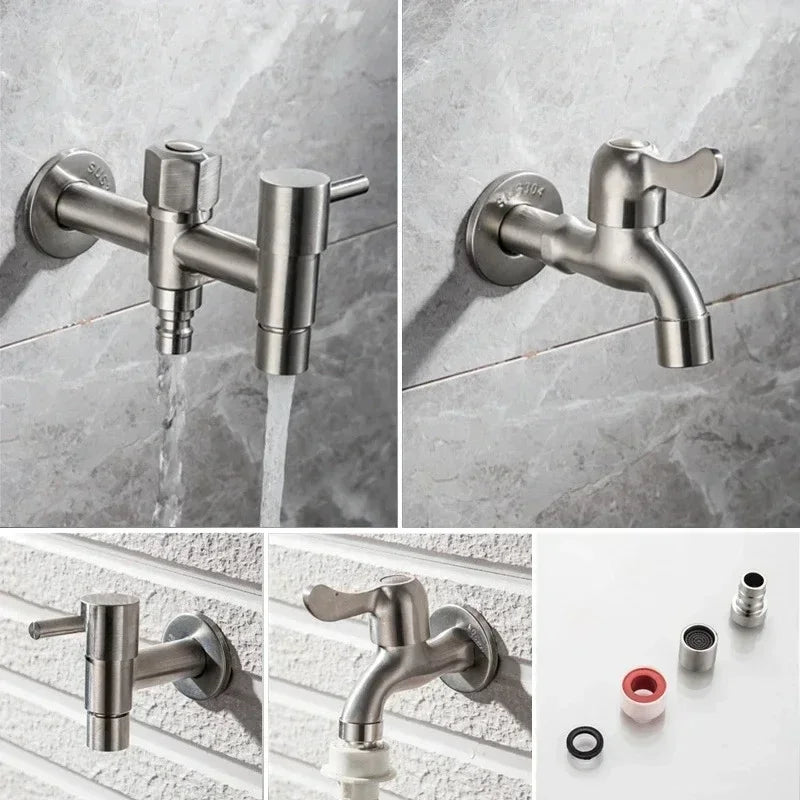 304 Stainless Steel Wall Mount Garden Faucet Brushed Outdoor Tap