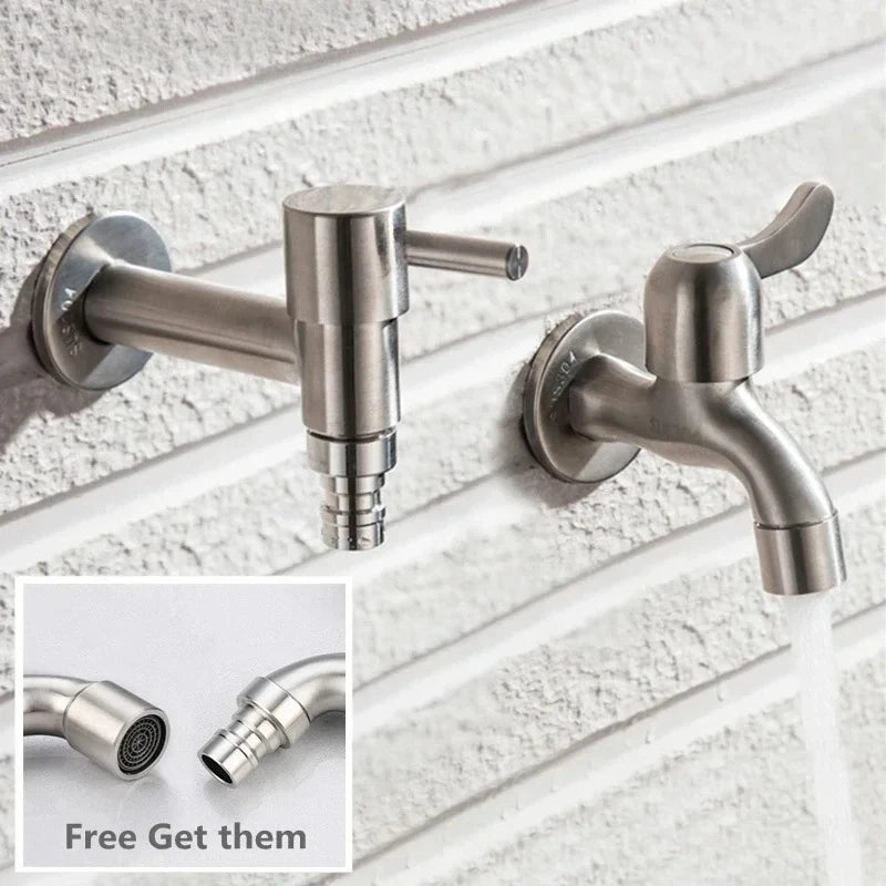 304 Stainless Steel Wall Mount Garden Faucet Brushed Outdoor Tap