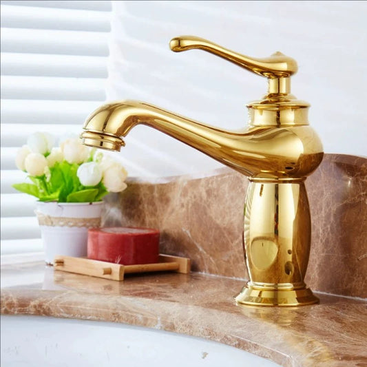 Luxury Europe style antique gold bathroom basin faucet Mixers Taps single handle magic lamp cold and hot water kitchen faucet
