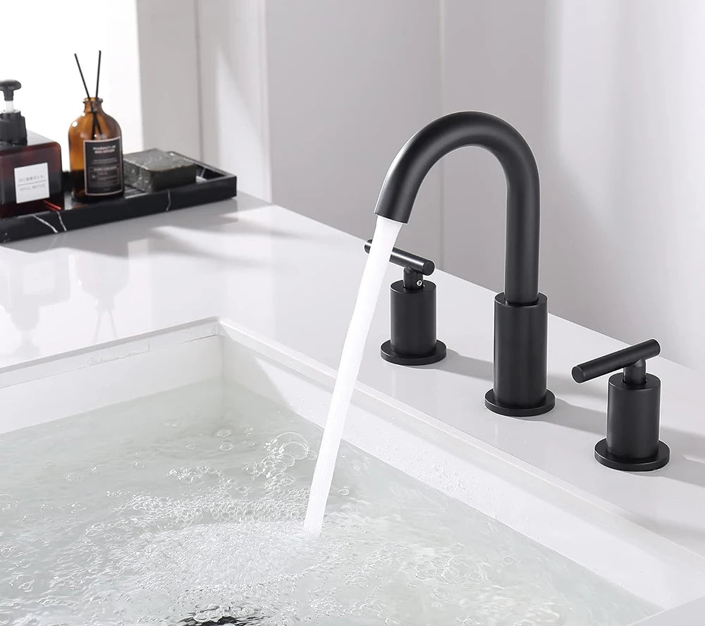Solid Brass Bathroom Basin Faucet Dual Handle 3 Hole Tap