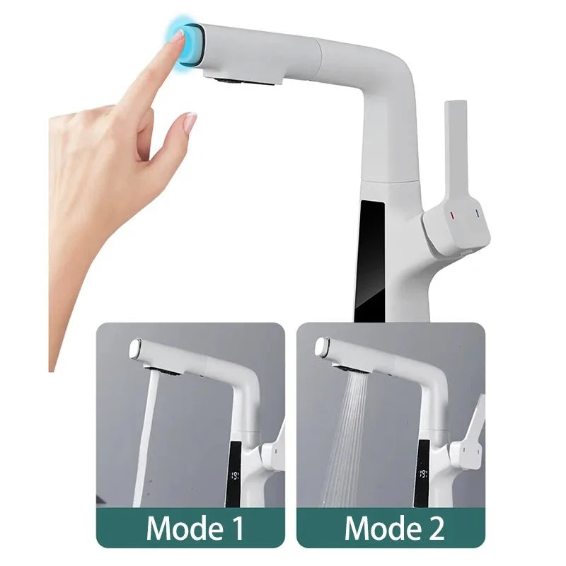 Digital Temperature Display Basin Faucet Pull Out Hot Cold Tap