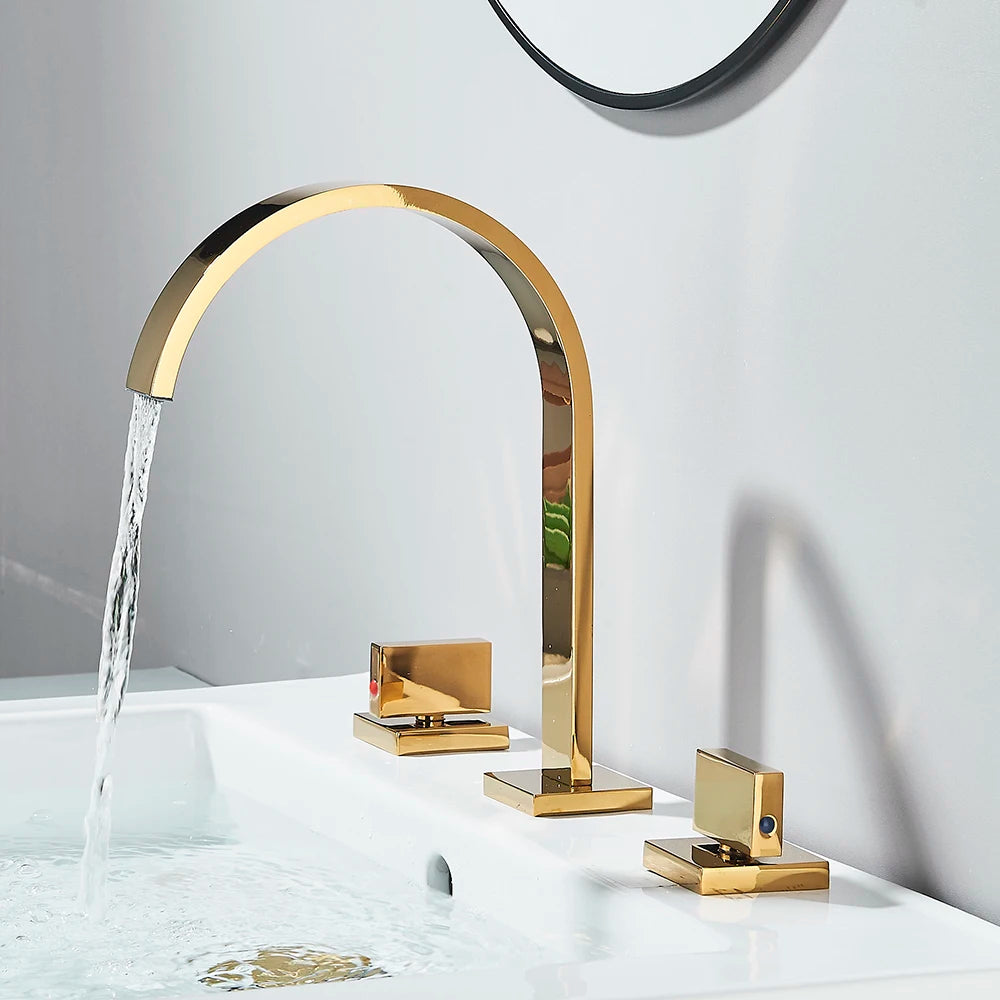 Brushed Gold Bathroom Basin Faucet Hot Cold Mixer Sink Tap