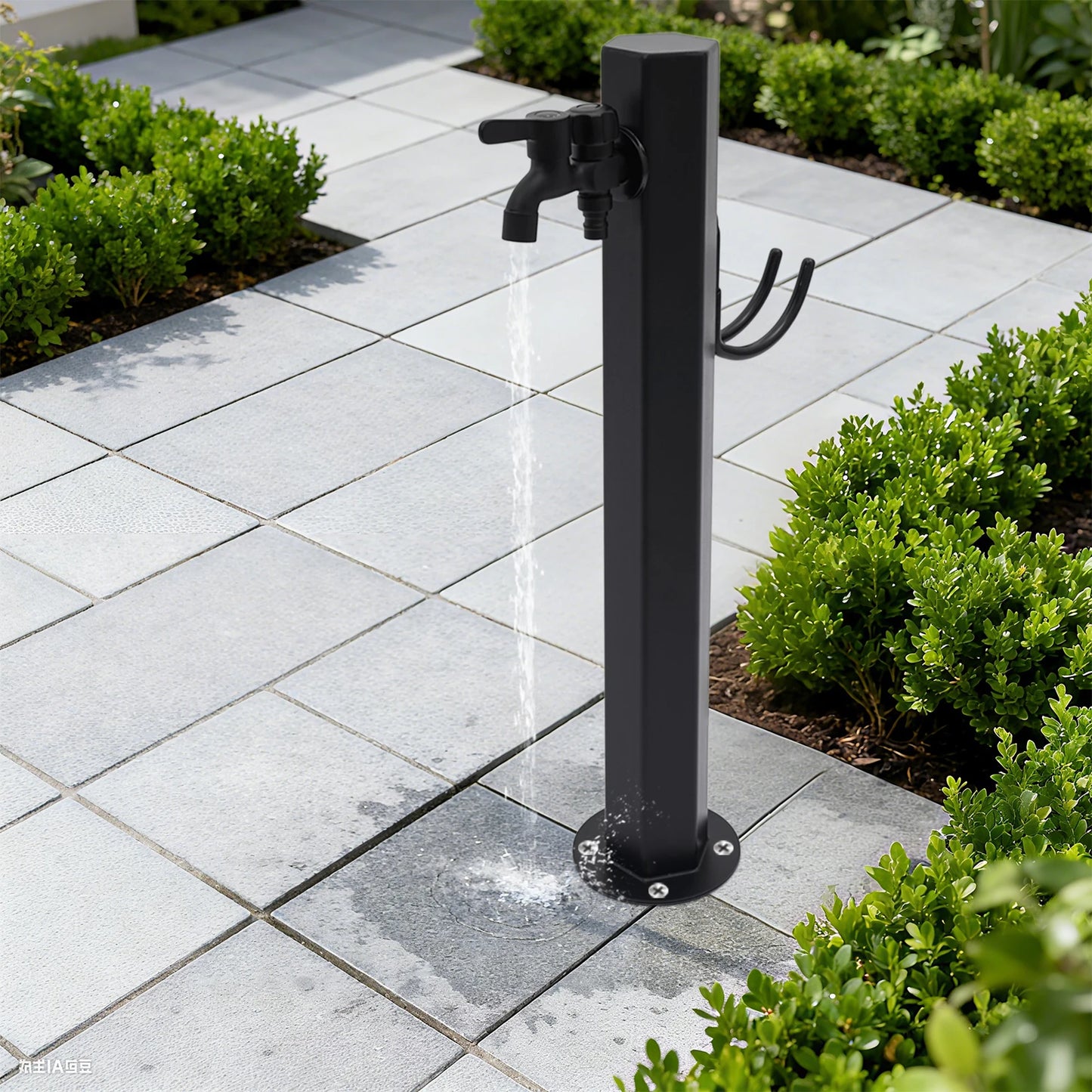 Hexagonal Outdoor Column Faucet 304 Steel Dual Outlet Floor Mount