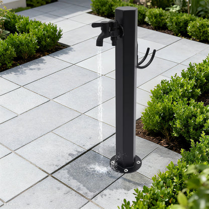 Hexagonal Outdoor Column Faucet 304 Steel Dual Outlet Floor Mount