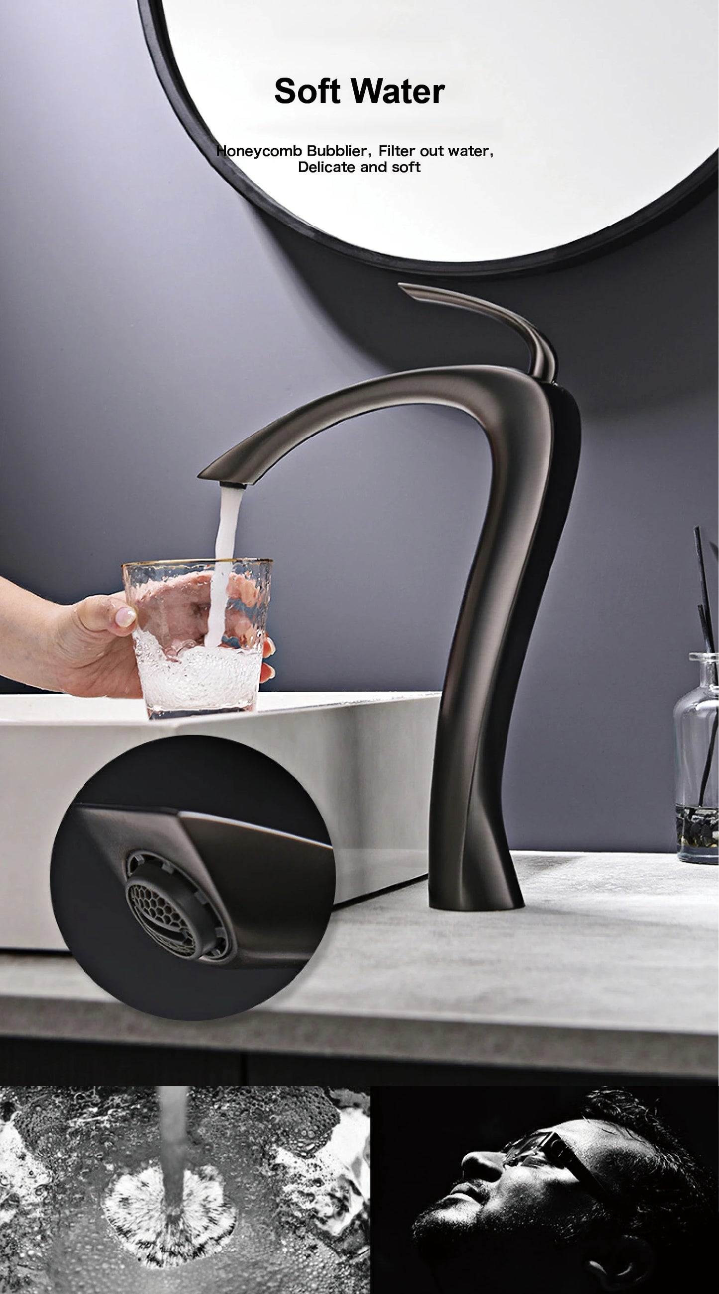 Chrome Luxury Brass Bathroom Vanity Faucet Modern Deck Mounted Basin Tap With Anti-Leak Ceramic Valve Hot/Cold Water Control