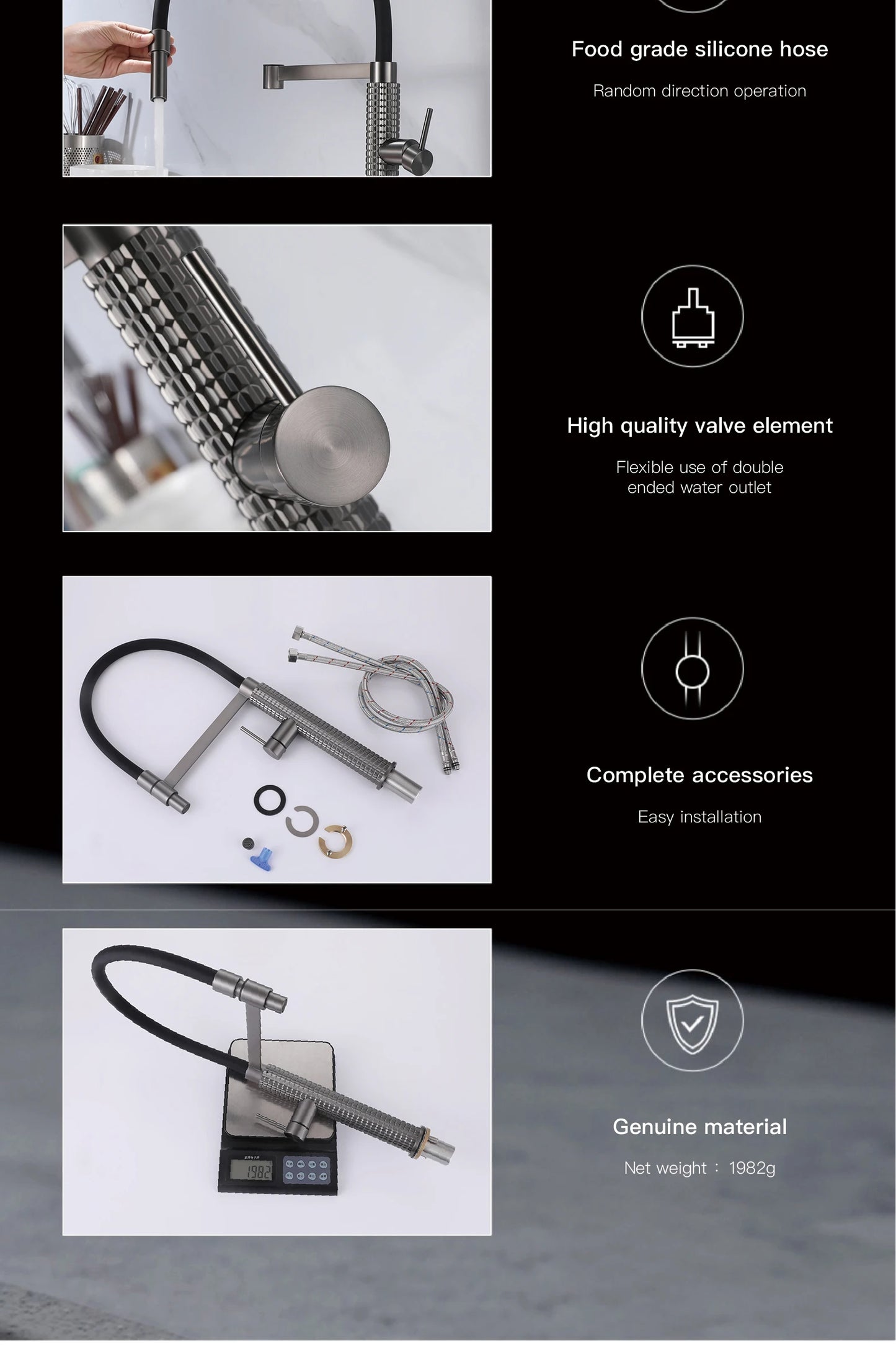 Aitana Black Brass Pull-Out Kitchen Faucet – Hot & Cold, Single Handle