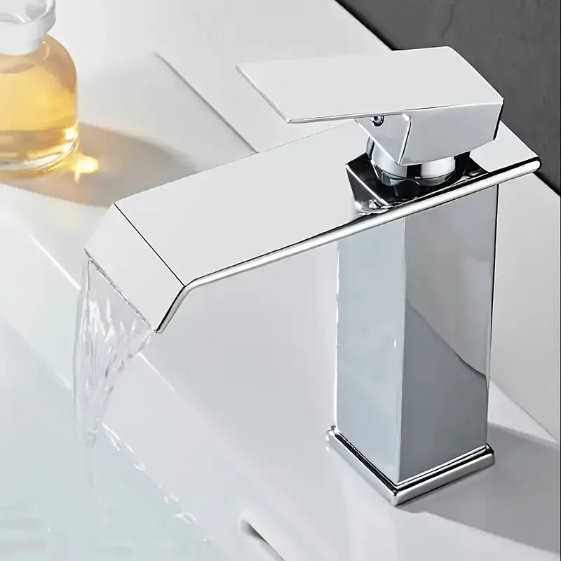Luxury Glam Style Waterfall Bathroom Sink Faucet - 304 Stainless Steel, Cold and Hot Water Mixer Tap with Chrome Finish,