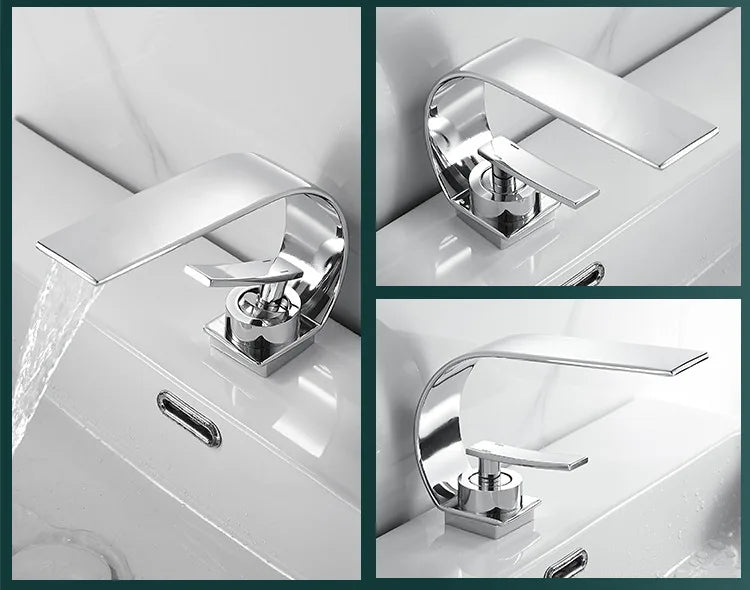 Waterfall Crescent Basin Faucet Hot Cold Bathroom Sink Mixer