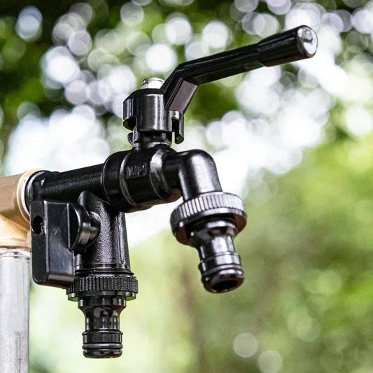 Outdoor Brass Garden Faucet – Anti-Freeze Bibcock with Dual Hose Connector
