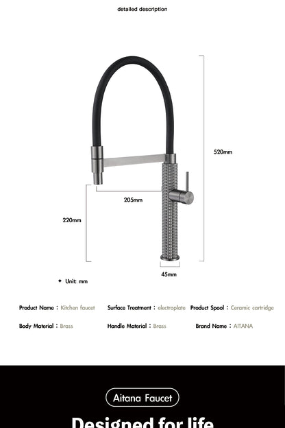 Aitana Black Brass Pull-Out Kitchen Faucet – Hot & Cold, Single Handle