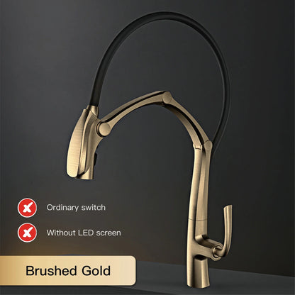 Luxury Gun Gray Brass Kitchen Faucet – Digital Touchless Pull-Out Mixer