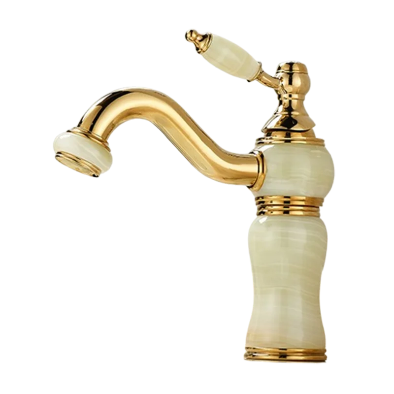 Gold and beige faucet on a white background