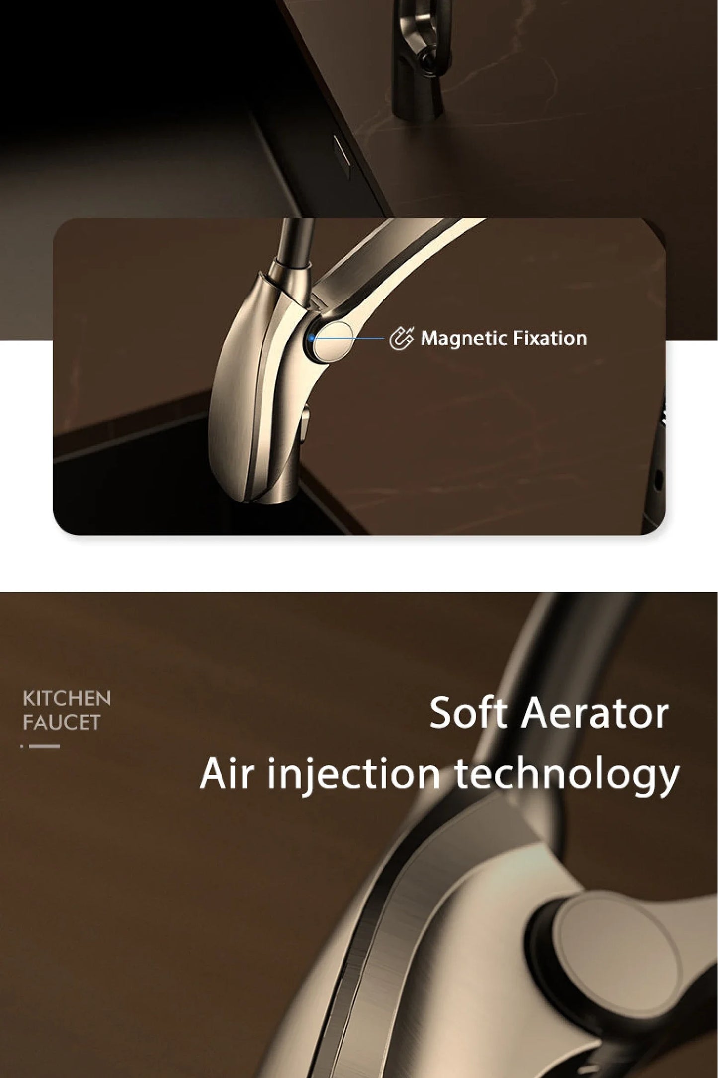 Luxury Gun Gray Brass Kitchen Faucet – Digital Touchless Pull-Out Mixer