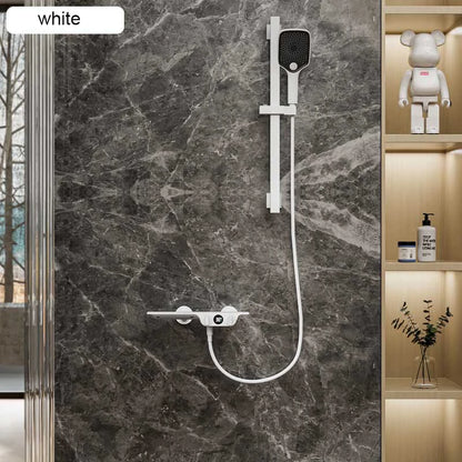 Wall-Mounted Bathtub Faucet with Temperature Display & Waterfall Shelf