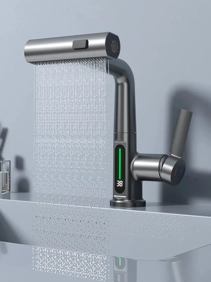 Waterfall Bathroom Basin Faucet with Digital Temperature Display