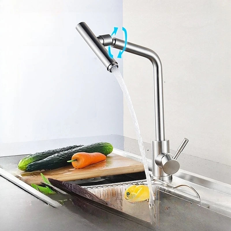 304 Stainless Steel Rotating Kitchen Faucet – Hot & Cold, Single Handle, Brushed Finish