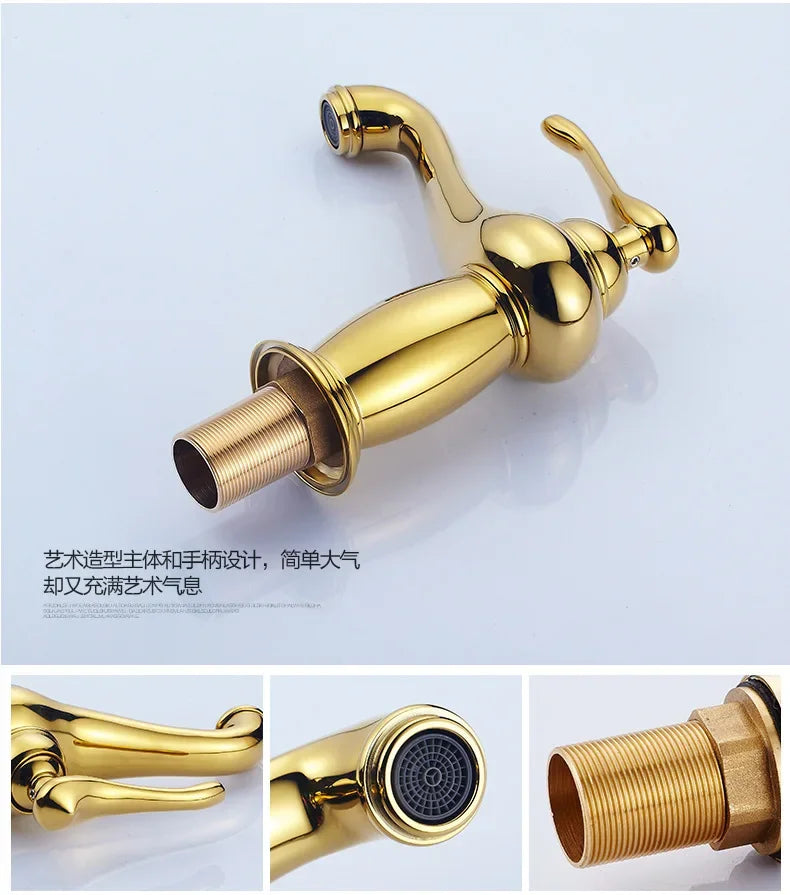 Luxury Europe style antique gold bathroom basin faucet Mixers Taps single handle magic lamp cold and hot water kitchen faucet