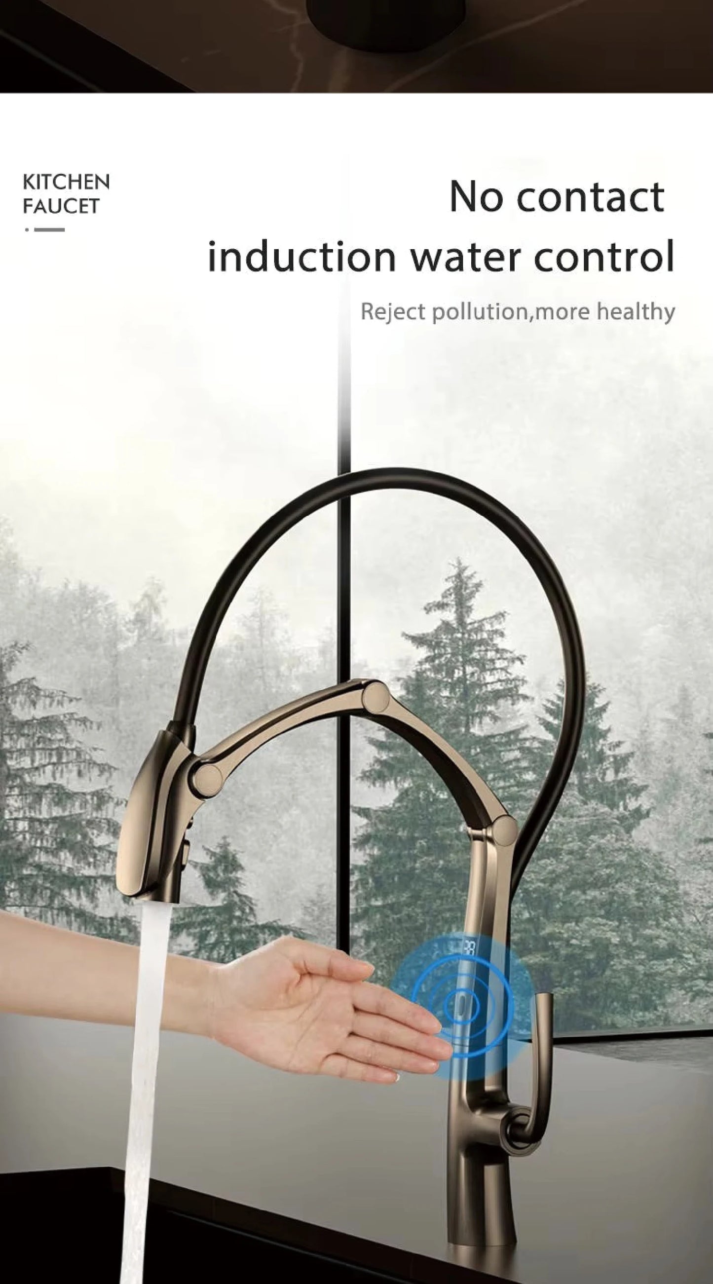 AITANA Gun Grey Touchless LED Kitchen Faucet – Pull-Out 3-Function Spray