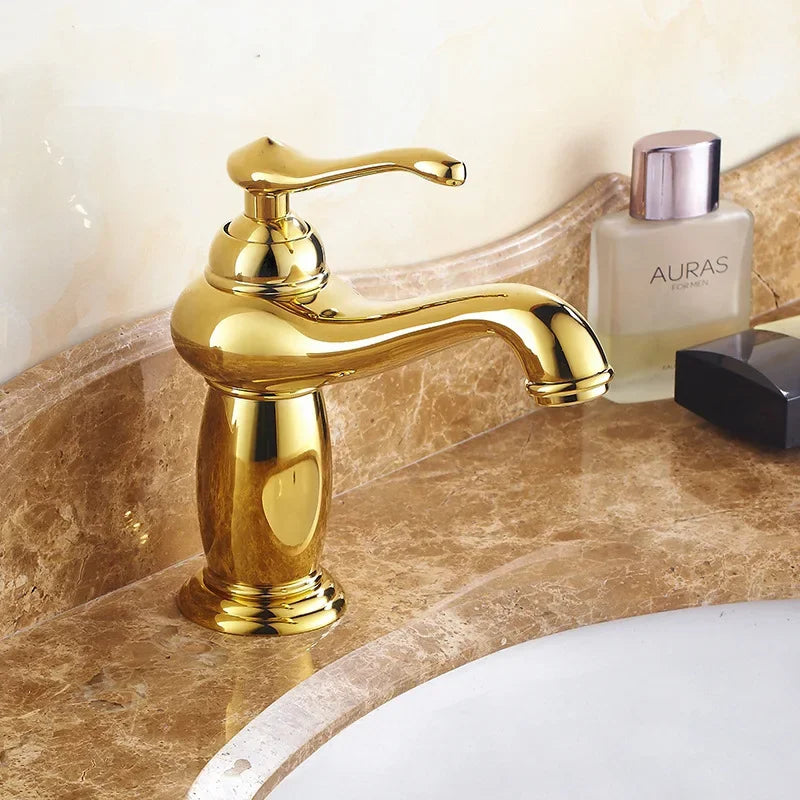 Luxury Europe style antique gold bathroom basin faucet Mixers Taps single handle magic lamp cold and hot water kitchen faucet