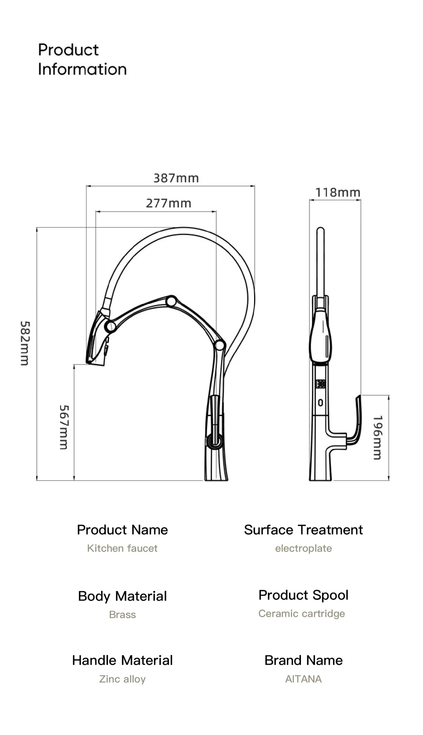 AITANA Gun Grey Touchless LED Kitchen Faucet – Pull-Out 3-Function Spray