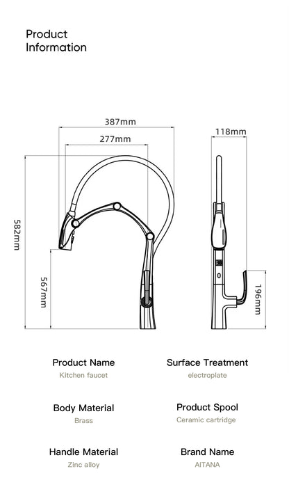 AITANA Gun Grey Touchless LED Kitchen Faucet – Pull-Out 3-Function Spray