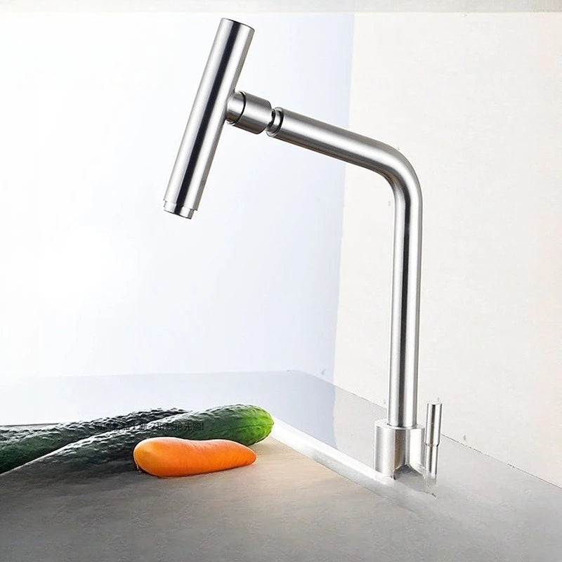 304 Stainless Steel Rotating Kitchen Faucet – Hot & Cold, Single Handle, Brushed Finish