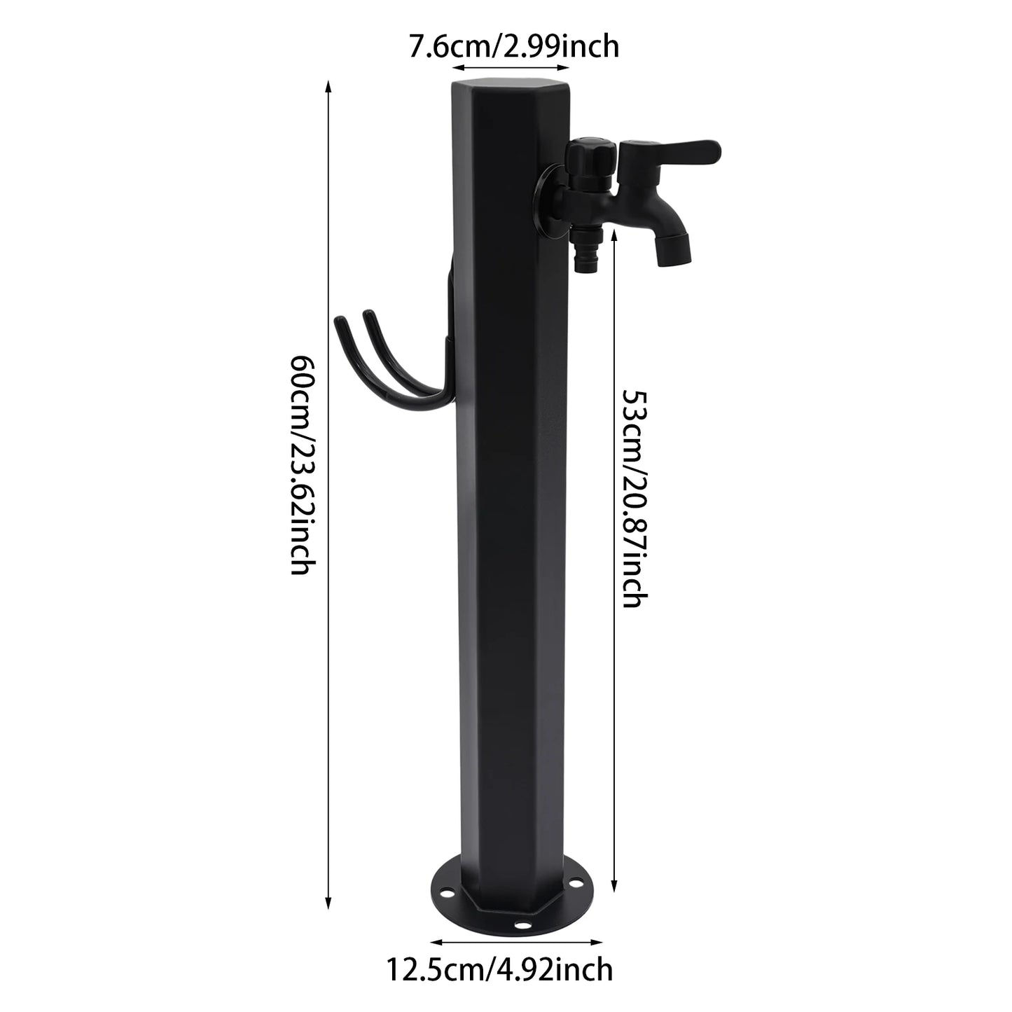 Hexagonal Outdoor Column Faucet 304 Steel Dual Outlet Floor Mount