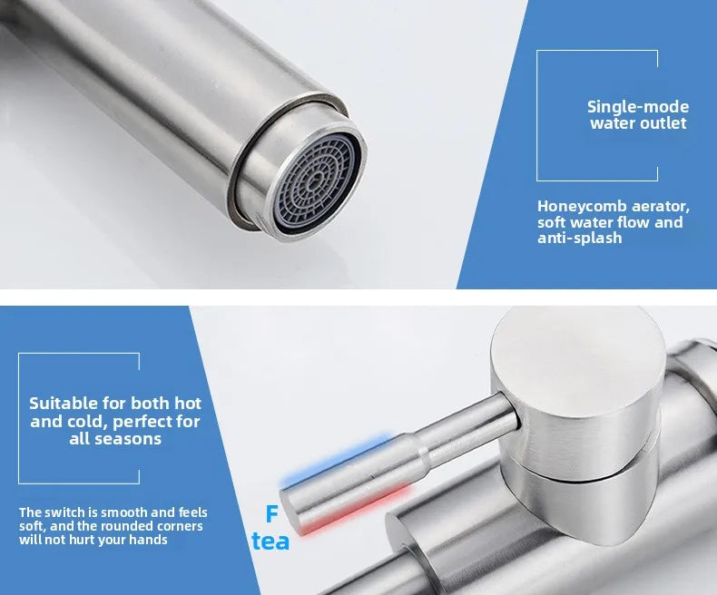 304 Stainless Steel Rotating Kitchen Faucet – Hot & Cold, Single Handle, Brushed Finish