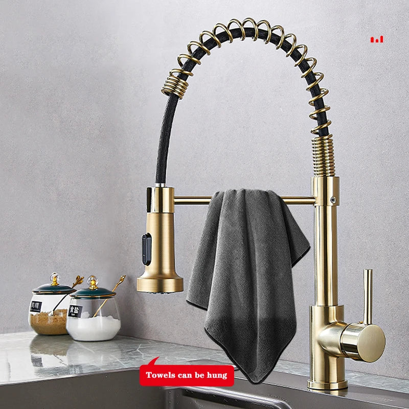 Matte Black Pull-Out Kitchen Faucet 360° Mixer Tap