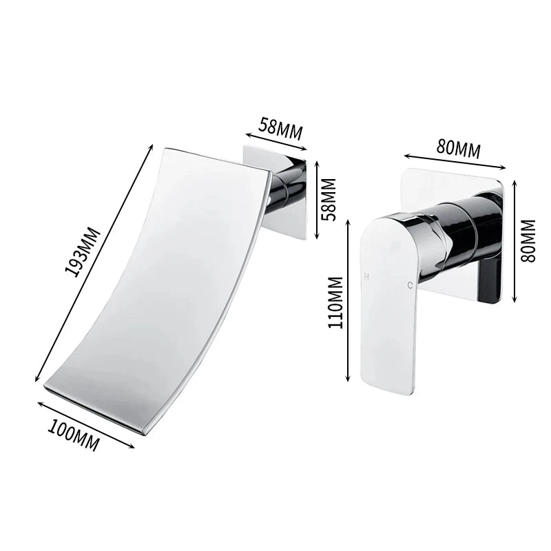 Wall-Mounted Waterfall Basin Faucet – Chrome Brass Single Handle