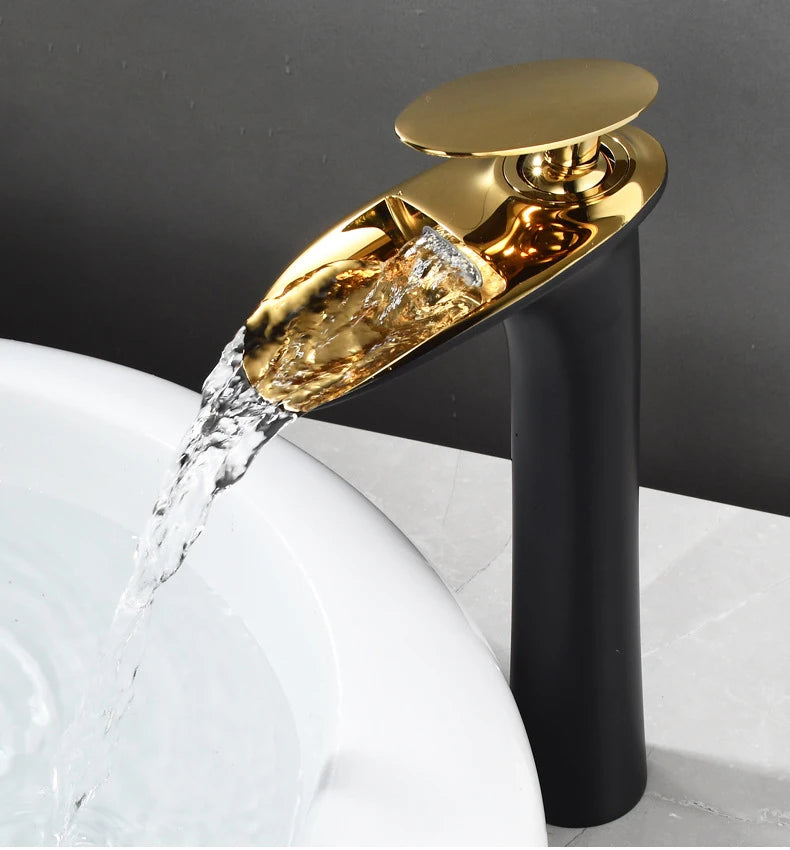 Antique Brass Waterfall Bathroom Faucet – Single Handle Basin Mixer Tap