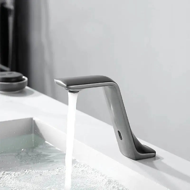 Gun Gray Automatic Sensor Bathroom Basin Faucet Cold Water Tap