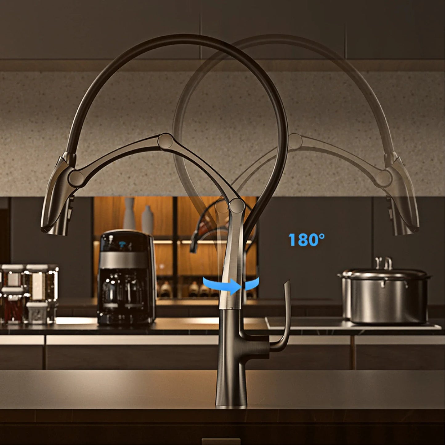 Modern kitchen faucet with adjustable spray head in a kitchen setting