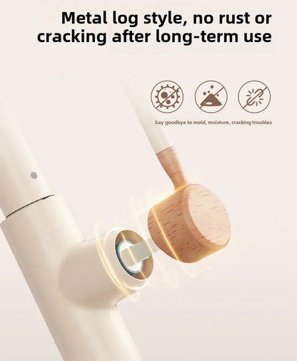 Cream Pull Out Kitchen Faucet Hot Cold Rotating Mixer Tap