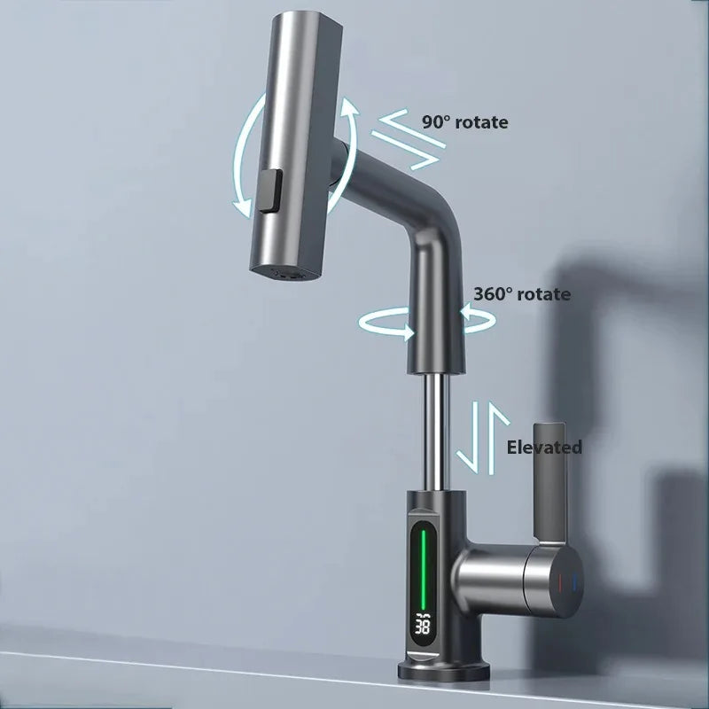 Waterfall Bathroom Basin Faucet with Digital Temperature Display