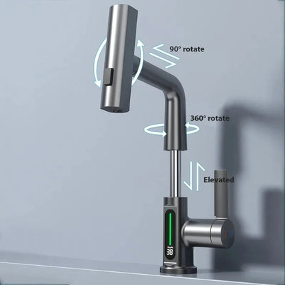 Waterfall Bathroom Basin Faucet with Digital Temperature Display