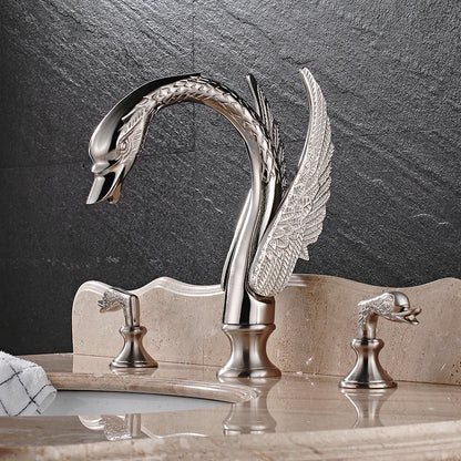 Bathroom Basin Faucet Deck Mounted Dual Handle Hot and Cold Water Mixer Sink Tap Golden Swan Basin Crane Faucet