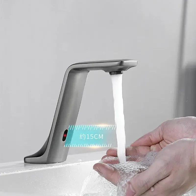 Gun Gray Automatic Sensor Bathroom Basin Faucet Cold Water Tap